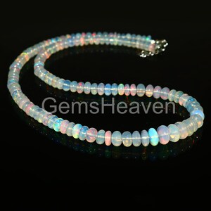 Faceted Ethiopian Opal Bead Necklace: 6-8mm Rondelle, 17 Inch