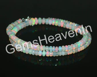 Faceted Ethiopian Opal Bead Necklace: October Birthstone Jewelry, 17 Inch
