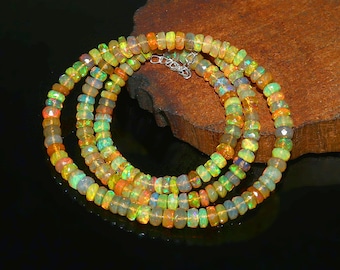 Ethiopian Welo Opal Faceted Rondelle Beads Necklace, Gemstone Jewelry