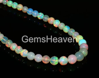 Ethiopian Opal Bead Necklace, 4-7mm Smooth Round White Opal, 17 Inch