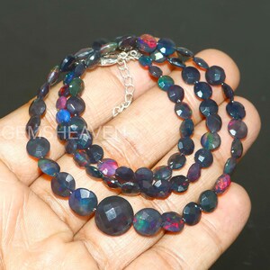 Ethiopian Opal Coin Bead Necklace: 17&quot; Natural Gemstone Jewelry