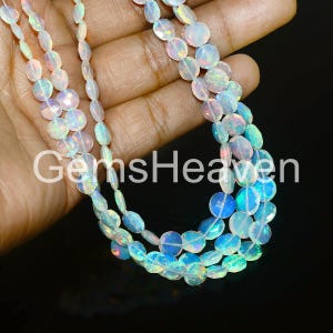 Ethiopian Opal Coin Beads Necklace: October Birthstone, Natural Gemstone