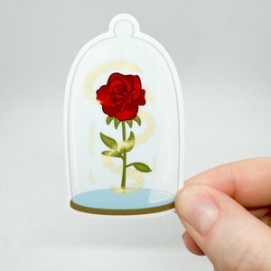 Sticker Belle en het beest betoverde roos