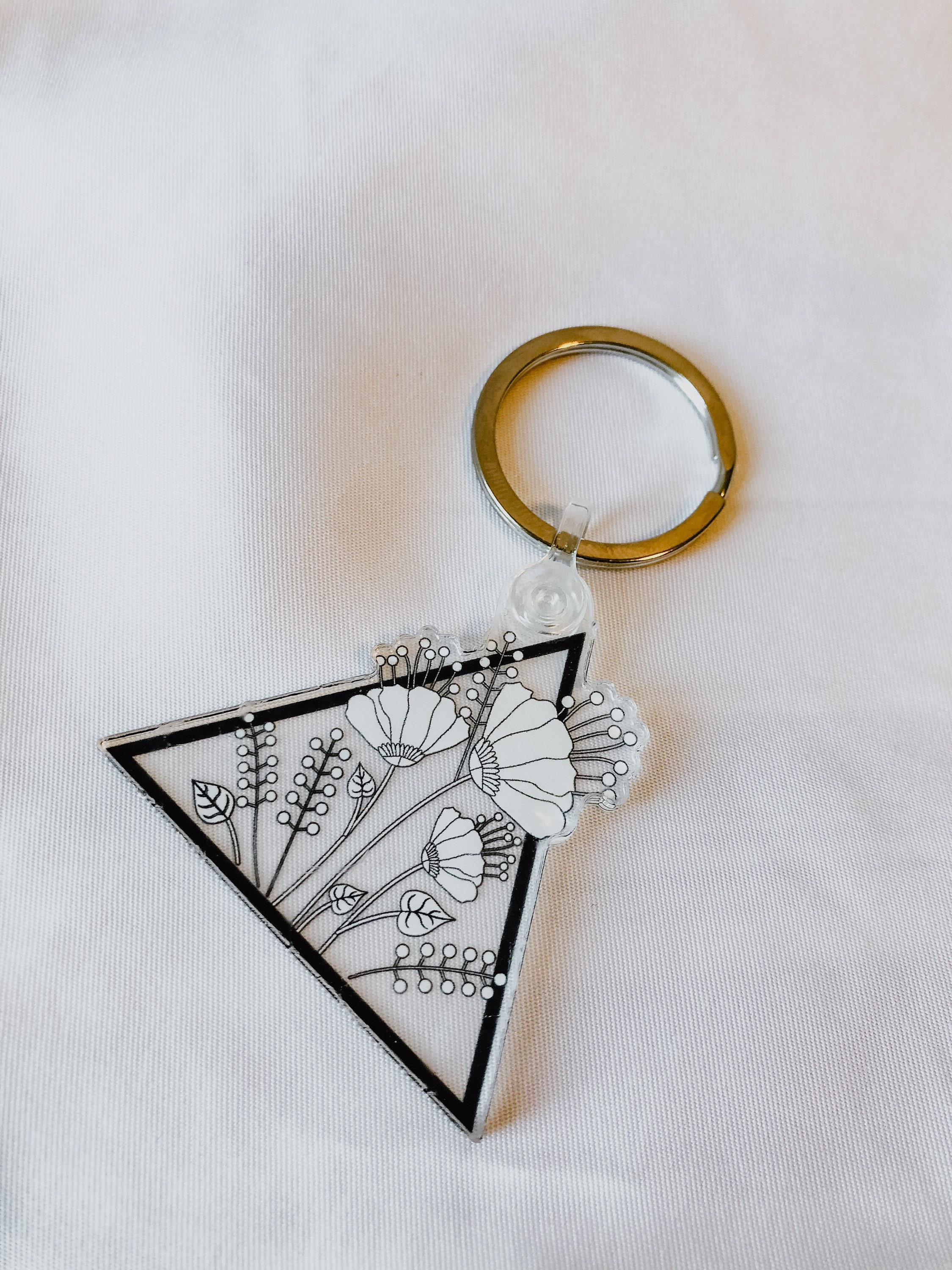 Triangular Keychain Floral Triangle Keychain - Etsy