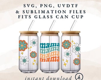 SVG, PNG, UVDTF e Imprimir y luego cortar archivos de descarga digital para tazas de latas de vidrio de 16 y 20 oz Flower Mama