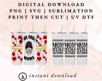 PNG, UVDTF e imprimir y luego cortar archivos de descarga digital para vasos delgados y vasos Strata Bulk Design Bundle Mom Theme