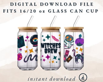 Envoltura de vaso de brebaje de brujas PNG / Diseño de vaso de vidrio de Halloween (descarga digital)