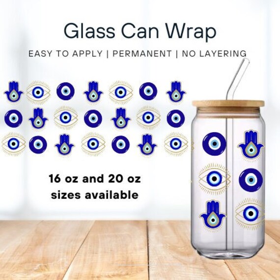 UV DTF Glass Can Cup Wrap for 16 Oz and 20 Oz Libbey Can Cups Evil Eye  Theme 