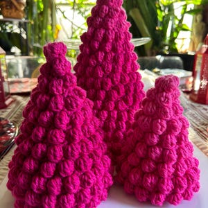 Crochet Bobble Christmas Tree: Handmade Variegated Pink Yarn Decor