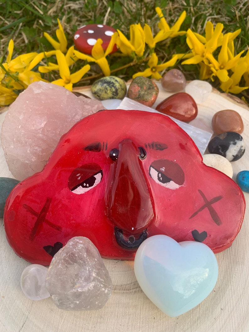 Handmade original character clay incense holder - Red Handmade original character clay incense holder - Red
