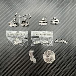 Vintage .925 Sterling Silver San Francisco California Charm, Pendant, Earring. Cable Car, Golden Gate Bridge, California State