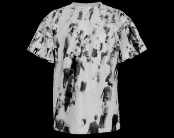 May include: A white t-shirt with a black and white photo print of a crowd of people.