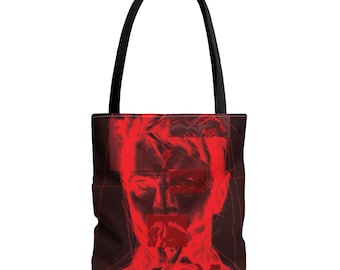 Bowie Blaklight Remix Tote Bag | Red Abstract Portrait Art