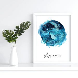Zodiac Aesthetic Modern Home Aquarius Art Spiritual Spirit Minimalist Digital Print Art Digital Download Wall Art A4