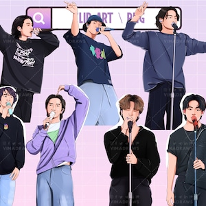 Chant BTS Kpop Groupe Coréen Sublimation Design | 7 fichiers d'illustration PNG | Conception imprimable | Décorations de gâteau | Cliparts en téléchargement numérique
