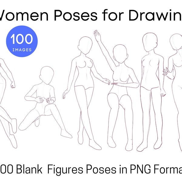 100 Female Art Pose Body Reference PNG Files | Adult Female anatomy drawing | Stylish Body Type | 7 Head Tall Body Ratio | 100 Poses Images