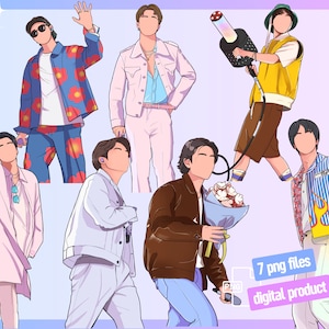 Kpop koreanische Band BTS Sublimation Gesichtslose BTS Designs | 7 PNG-Illustrationsdateien | Musik Printable Design | Digitale Kunst Download | Cliparts