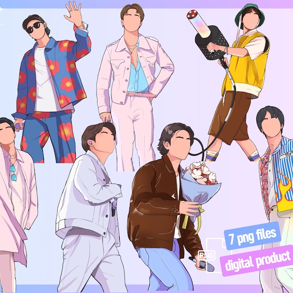 Kpop Korean Band BTS Sublimation Faceless BTS designs | 7 PNG illustration files | Music Printable Design | Digital Art Download | Cliparts