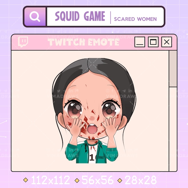 Squid Game Twitch Emote + High Resolution Image | Scared girl | Cute Chibi Style Emote | Kawaii Girl | Twitch TV | Girl scared Emote