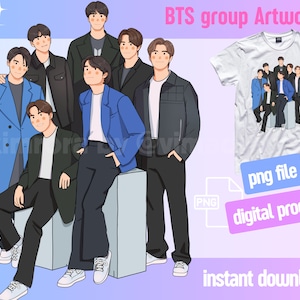 Kpop koreanische BTS Band Fanart Sublimation Kawaii Design | 1 Illustrationsdatei | ARMY druckbare Design | Digitale Kunst Download | Clip Art