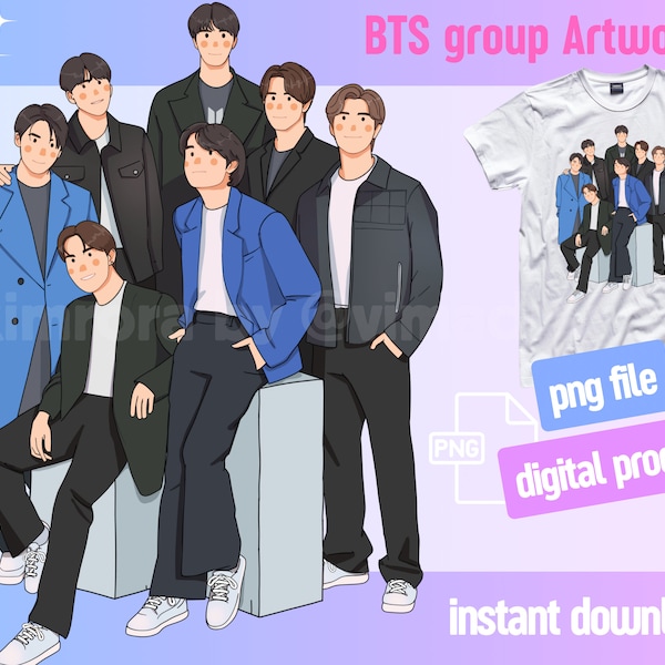 Kpop Korean BTS Band Fanart Sublimation Kawaii design | 1 illustration file | ARMY Printable Design | Digital Art Download | Clipart