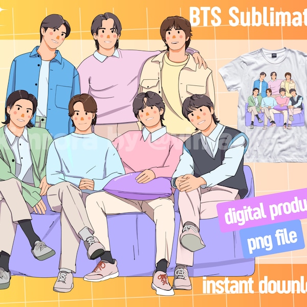 BTS Fanart Sublimation design  Kpop Korean T-shirt Sticker  | 1 illustration file | ARMY Printable Design | Digital Art Download | Clipart