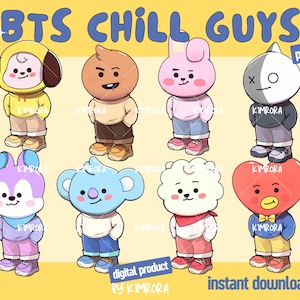 BT21 Chill Guys Meme Sublimation PNG Designs | Kpop BTS digitale Clipart | Kawaii BT21 Chill Guy druckbare Kunst | Digitaler Download