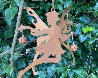 Rusty fairy, Bells, Wind chime, Garden gift,  Hanging fairy, Garden art,  Fairy chime, Garden decor, Rustic gift