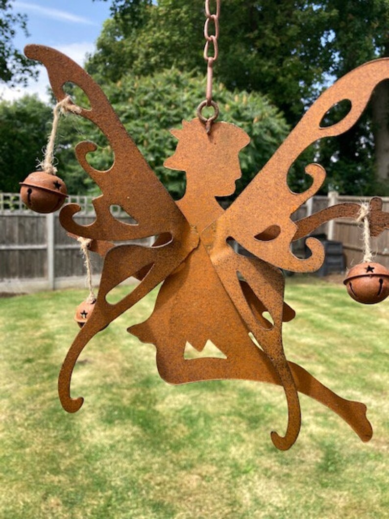 Rusty metal garden fairy bell windchime Garden gifts Hanging Etsy