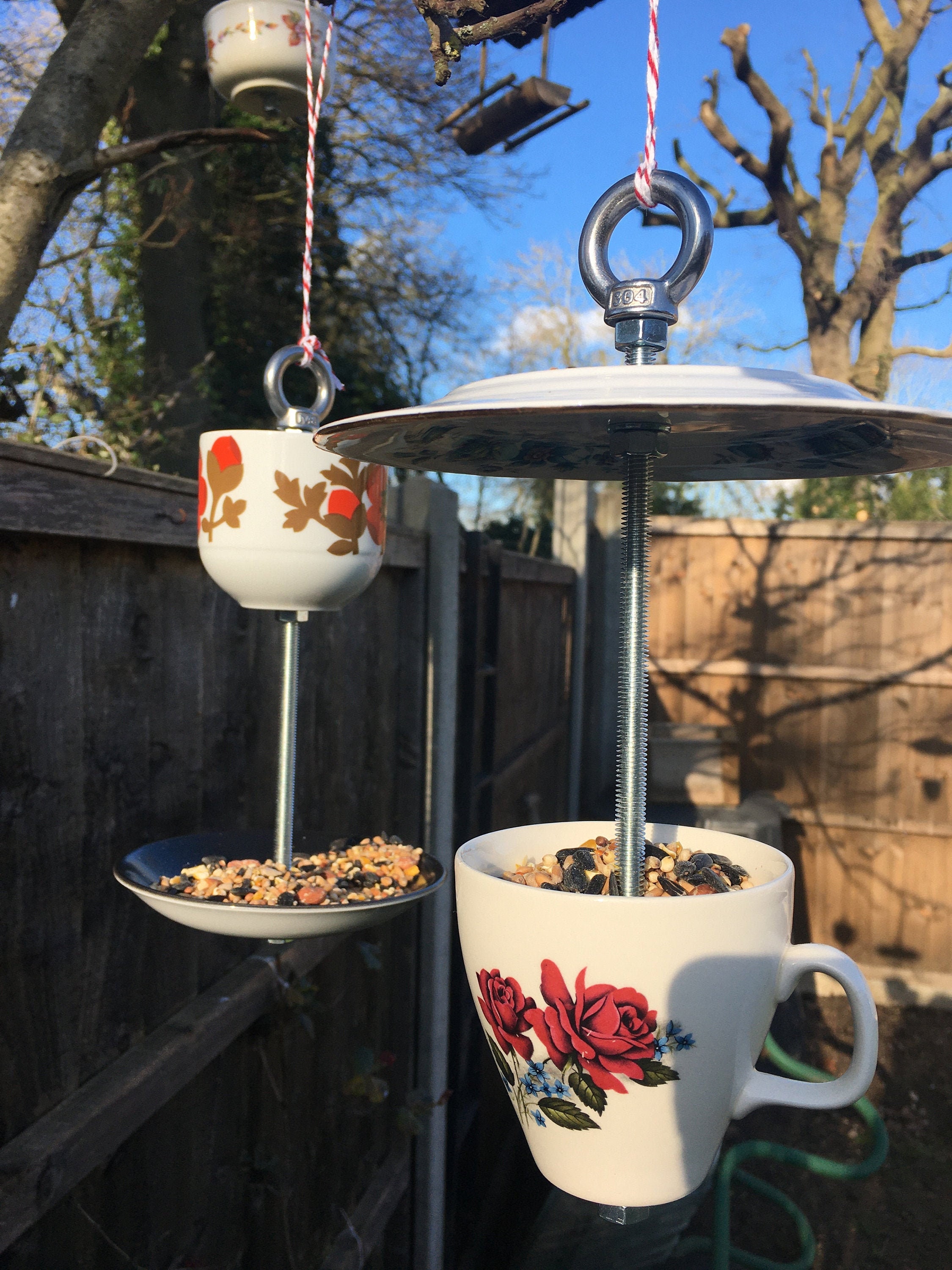 Recycled bird feeders Bird food holder garden decor Etsy