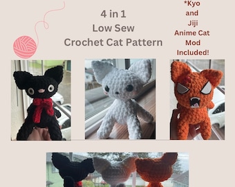 Crochet Anime Cat Pattern, Low Sew, 4 in 1 (PDF Pattern)