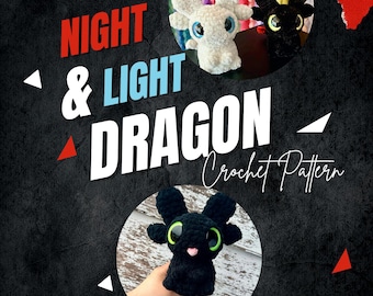 Mini Night & Light Dragon Crochet Pattern, Amigurumi Toy (PDF Pattern)