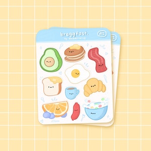 breakfast sticker sheet | planner & bullet journal stickers | snacks, food, coffee, eggs, bread, toast, pancakes, avocado, cereal + more!