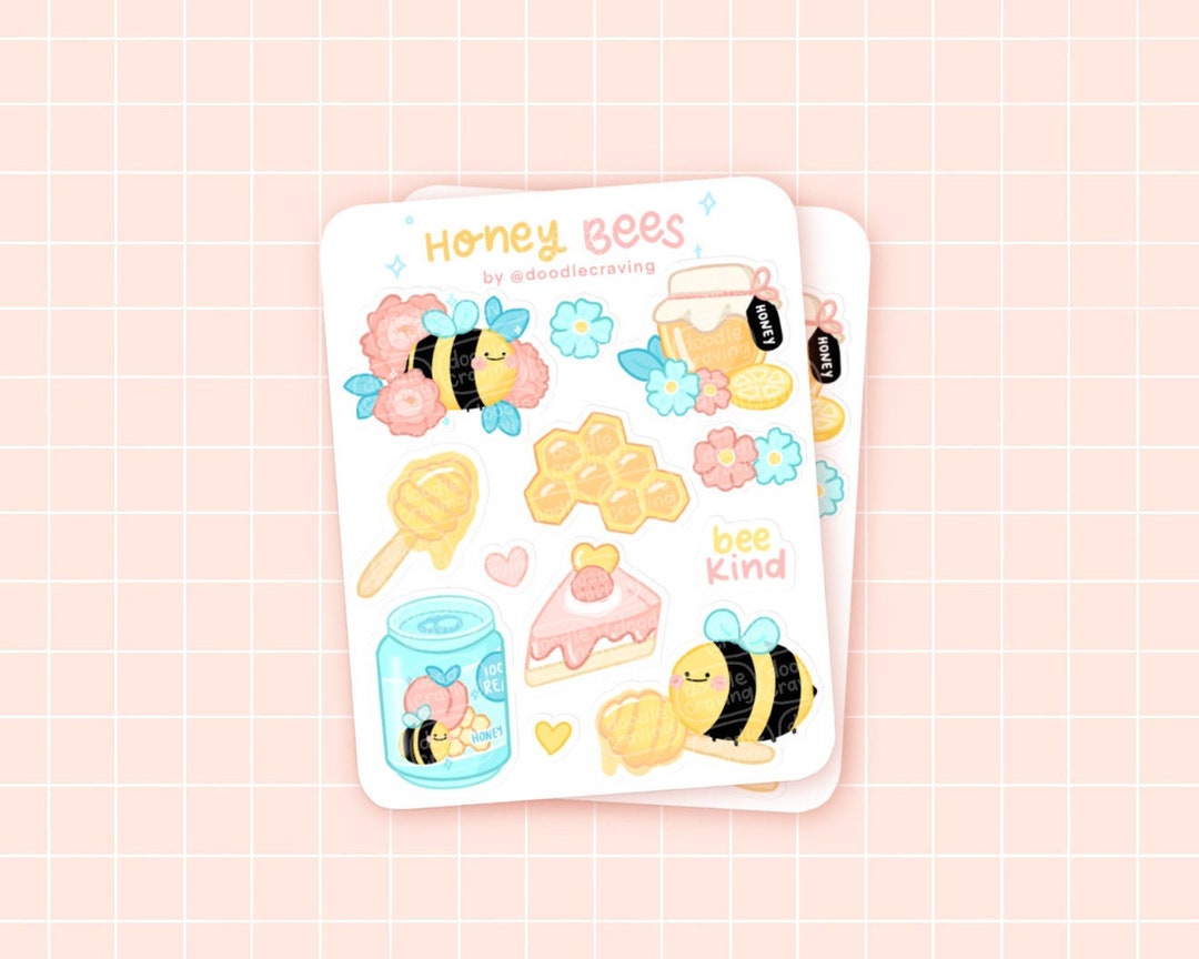 Honey Bees Sticker Sheet [waterproof!], Kisscut, Laptop/waterbottle ...