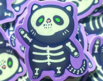 Skull Kitty Sticker: Halloween Glow in the Dark Black Cat Sticker