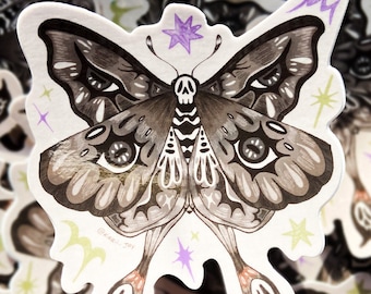 Deadly Moth Glossy Sticker: Skull Moth Waterproof Vinyl