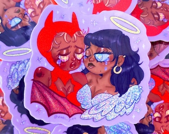 Devil and Angel Glitter Sticker: Waterproof Vinyl Decal