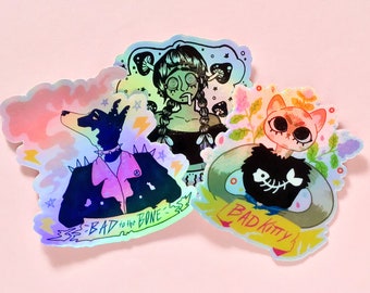 Trippy Dog & Cat Holographic Stickers