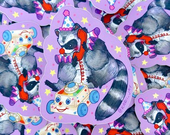 Raccoon Clown Aluminum Matte Sticker: Waterproof Metallic Vinyl