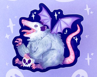 Vampire Opossum Matte Sticker | Bat Wings, Skull