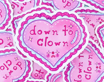 Down to Clown Sticker: Heart, Matte, Spot UV - Waterproof Vinyl