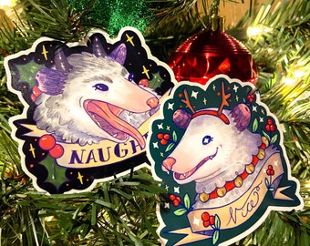 Christmas Possums | Naughty and Nice Sticker | Glossy Opossum Stickers
