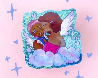 Cupids in Love Glitter Sticker: Waterproof Vinyl Queer Sticker