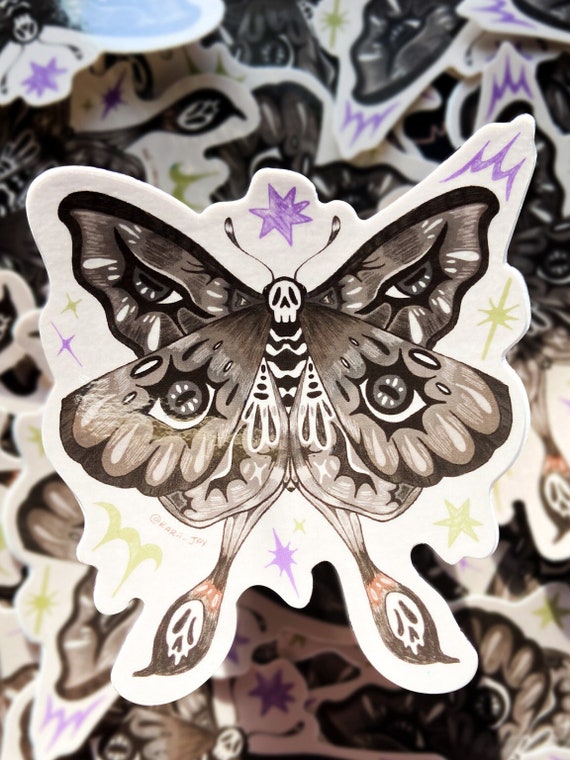 Deadly Moth Glossy Sticker: Skull Moth Waterproof Vinyl