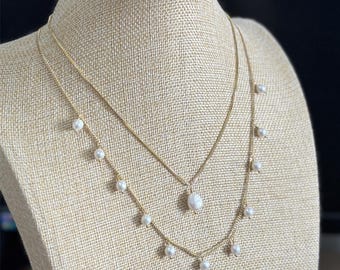 Double Layer Freshwater Pearl Necklace, Wedding Jewelry Gift