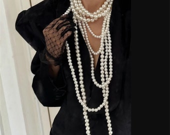 Collana di perle lunghe multistrato francese Collana di perle di perle, collana di perle, gioielli tutto-abbinamento