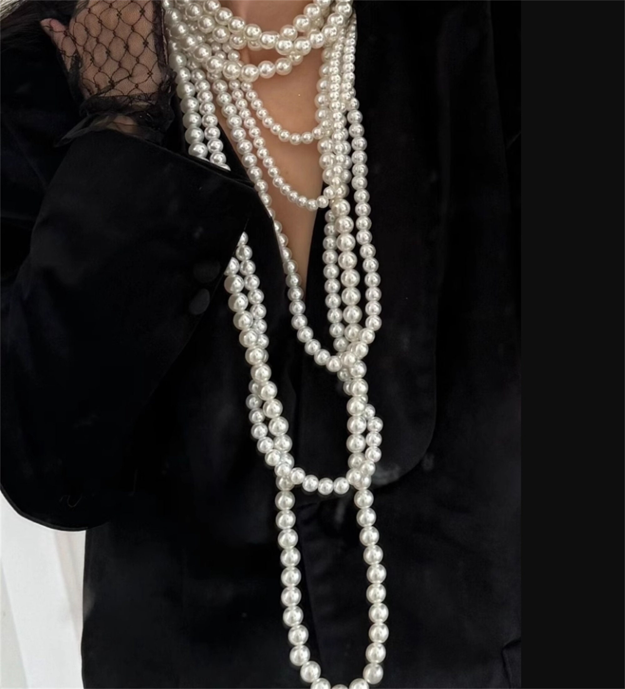 French Multi-layer Long Pearl Necklace Pearl Beaded Necklace