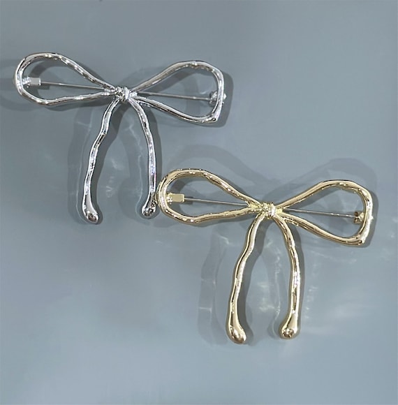 Gold & Silver Bow Brooch Set: Elegant Alloy Brooches - Etsy display picture 1
