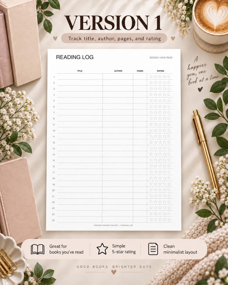 6 Printable Reading Logs | Book Tracker Bundle | Fillable PDF Reading ...