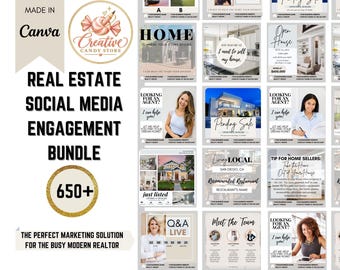 655 Real Estate Social Media Templates | Realtor Instagram Canva Bundle | Marketing Posts Stories | Branding Kit | Agent Content Pack Bundle